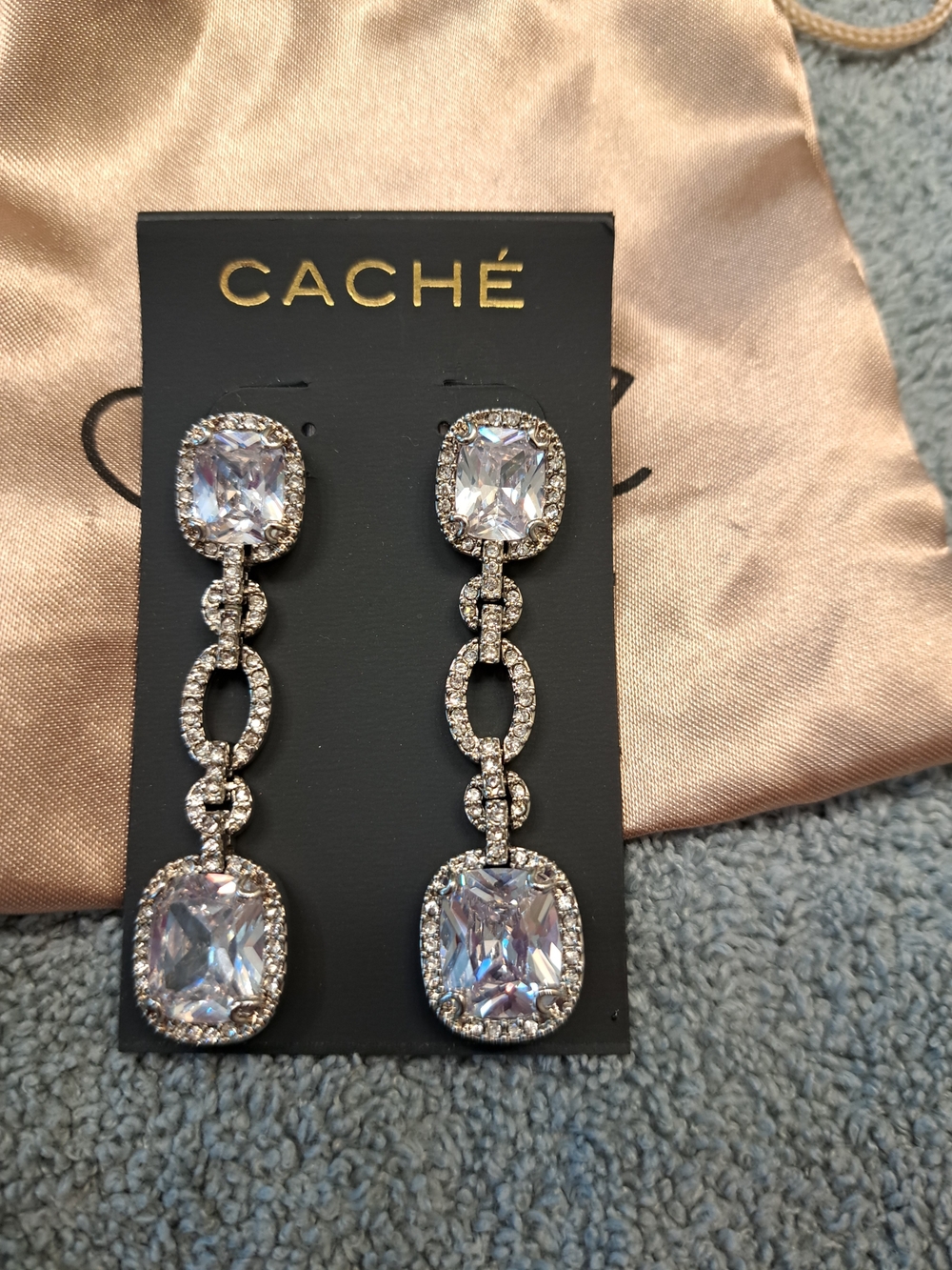 Cache Silver-Tone Clear Crystal Link Drop Earrings